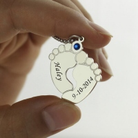 Memory Baby's Feet Charms with Birthstone Sterling Silver
