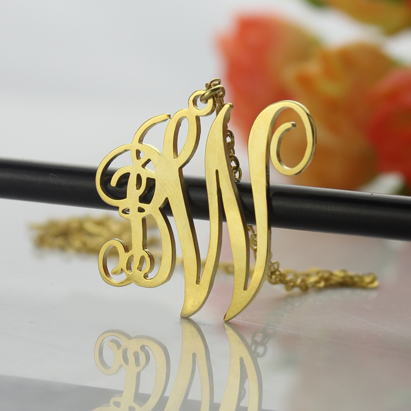 Personailzed 2 Initial Monogram Necklace 18K Gold Plated