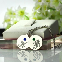 Personalized Disc Necklace with Initial & Birthstone