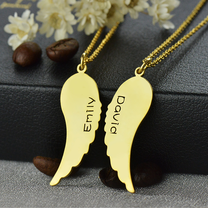 Matching Angel Wings Necklaces Set for Couple Silver