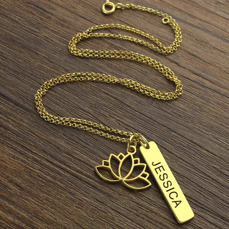 Yoga Lotus Flower Bar Necklace 18K Gold plated
