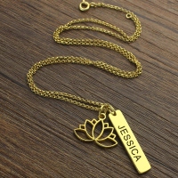 Yoga Lotus Flower Bar Necklace 18K Gold plated