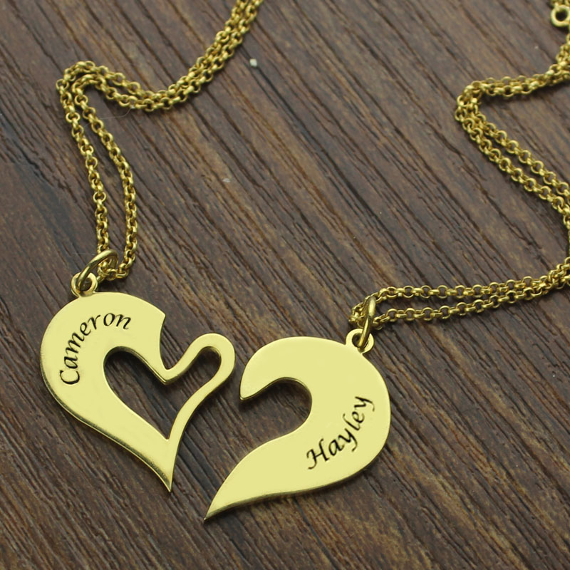 Double Name Heart Friend Necklace Couple Necklace Set 18K Gold Plated