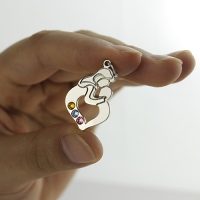 Personalized Mother Child Necklace with Birthstone Silver