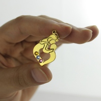 Personalized Mother Child Necklace with Birthstone Gold Plated Silver
