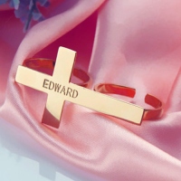 Personalized Two finger Cross Ring with Name Rose Gold
