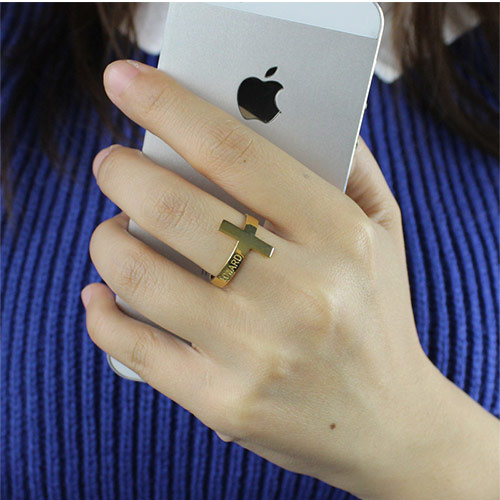Engraved Name Cross Rings 18k Gold Plated