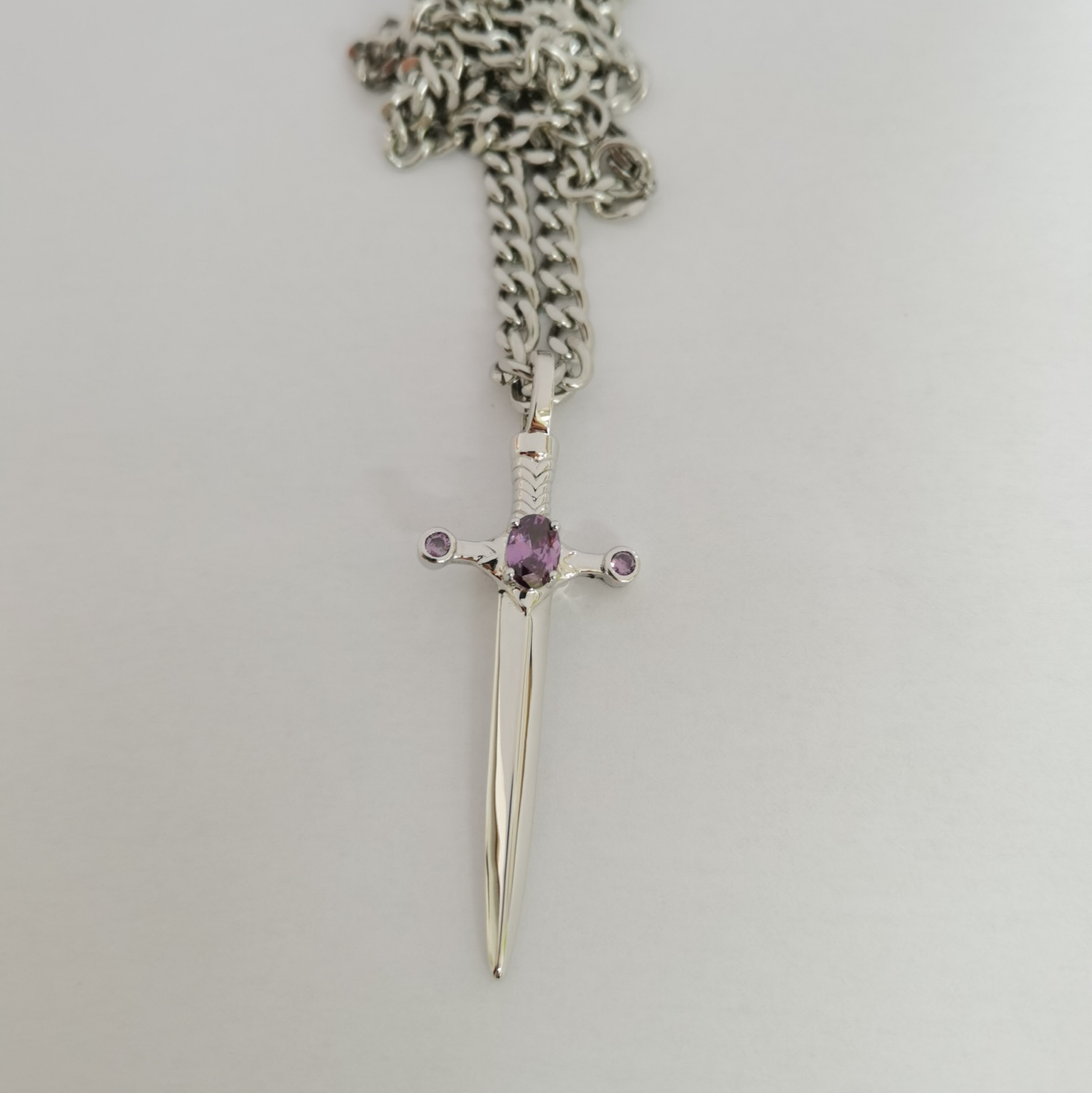 Sword Necklace with Cross Birthstone Pendant