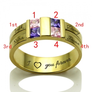 Custom Engraved Four Birthstones Ring Sterling Silver Promise Jewelry Gift