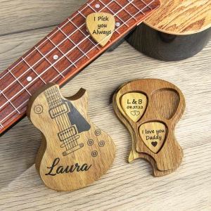 Personalized Wooden Guitar Picks with Case, Custom Photo/Engraving Guitar Pick with Custom Name Holder, Birthday/Graduation Gift for Family/Musician