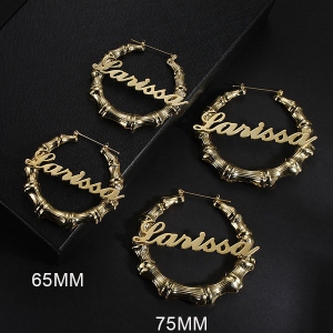 Personalized Bamboo Name Earrings Custom Bamboo Hoop Earrings in Sterling Silver & Brass