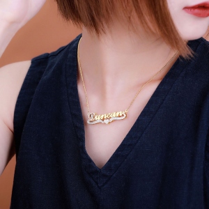 Double Plate Name Necklace in Gold