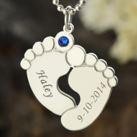 Memory Baby's Feet Charms with Birthstone Sterling Silver