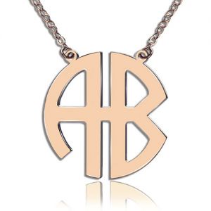 Rose Gold 2 Initial Block Monogram Pendant Necklace