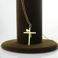 Personalized Gold Plated Silver Cross Name Necklace with Heart