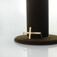 Rose Gold Plated Silver Latin Cross Necklace Engraved Name 1.6"
