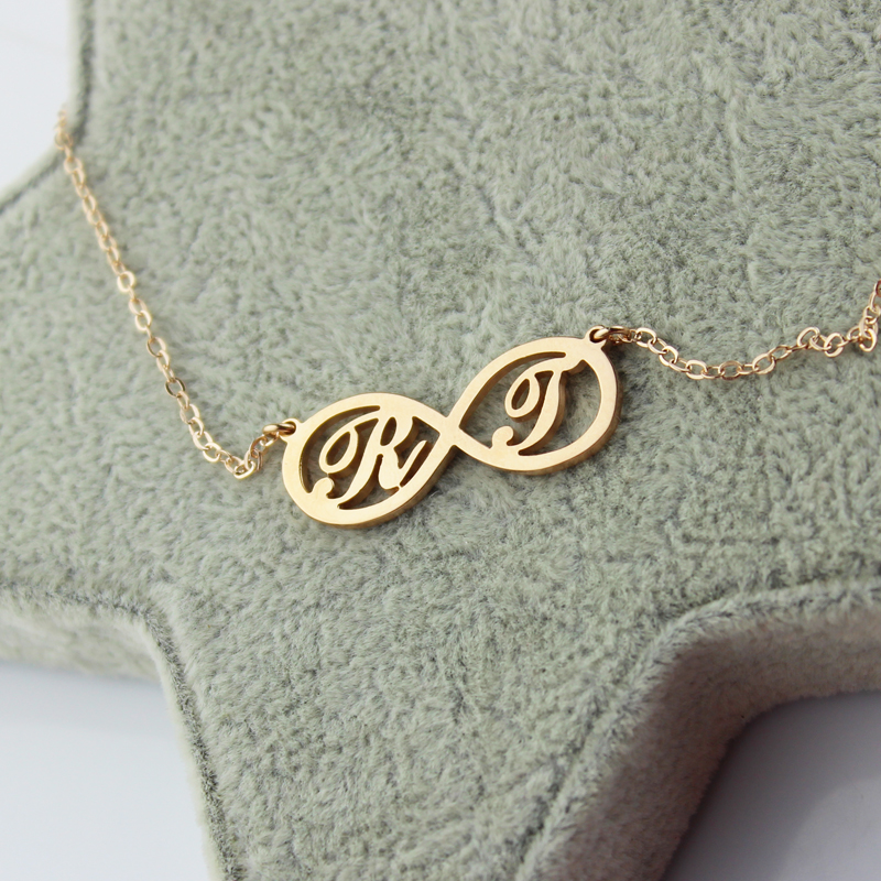Infinity Necklaces with Two Initial Rose Gold Plated 925 Silver