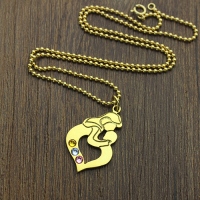 Personalized Mother Child Necklace with Birthstone Gold Plated Silver