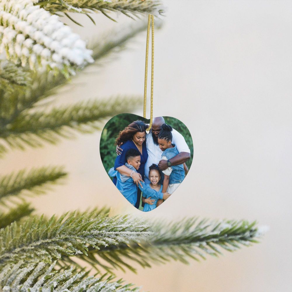 Personalized Round Christmas Photo Ceramic Ornament