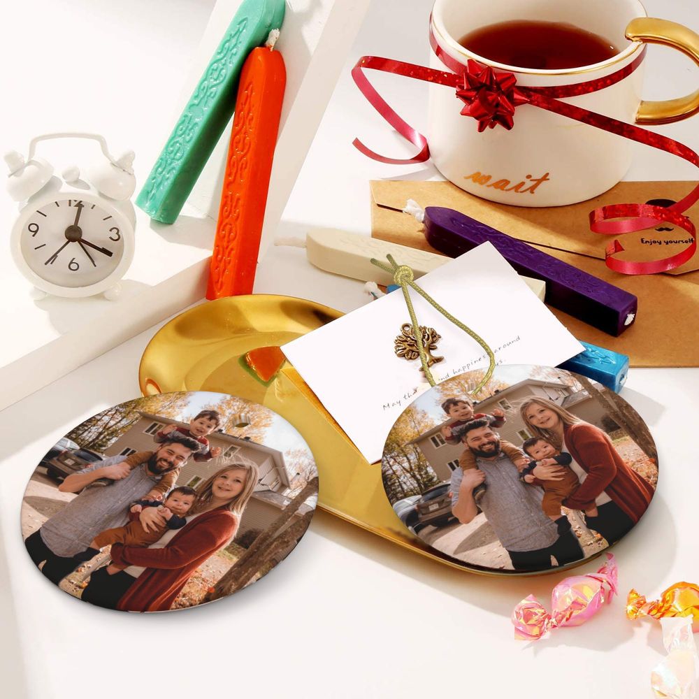 Personalized Round Christmas Photo Ceramic Ornament