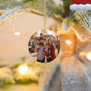 Personalized Round Christmas Photo Ceramic Ornament