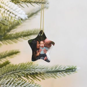 Personalized Star-shaped Christmas Photo Ceramic Ornament