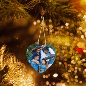 Personalized Heart Christmas Photo Ceramic Ornament