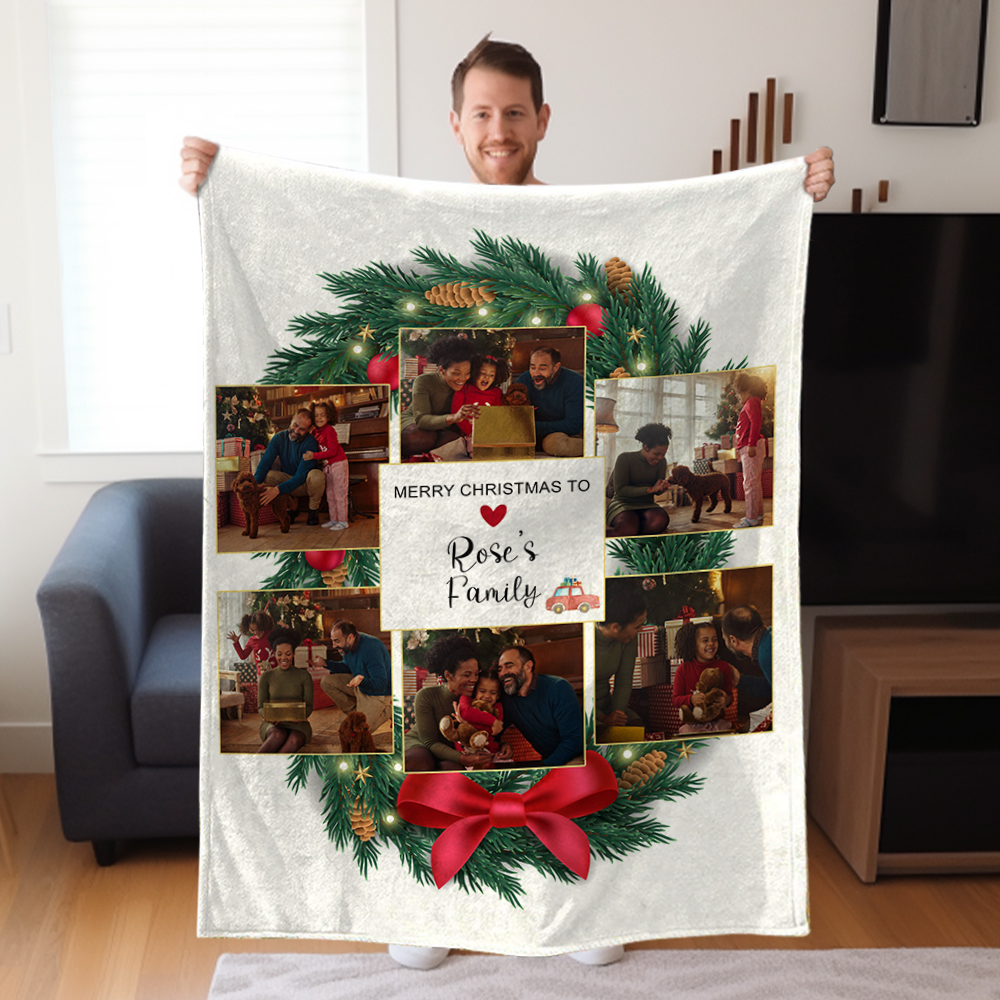 Custom Photo Blanket,Personalized Christmas Gifts for Home,Family Blanket