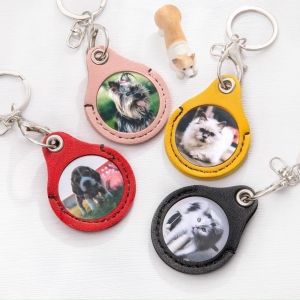 Custom Pet Photo Leather Keychain with Message, Personalized Picture Text Keychain, Memorial/Pet Sympathy Present, Gift for Pet Lover/Owner