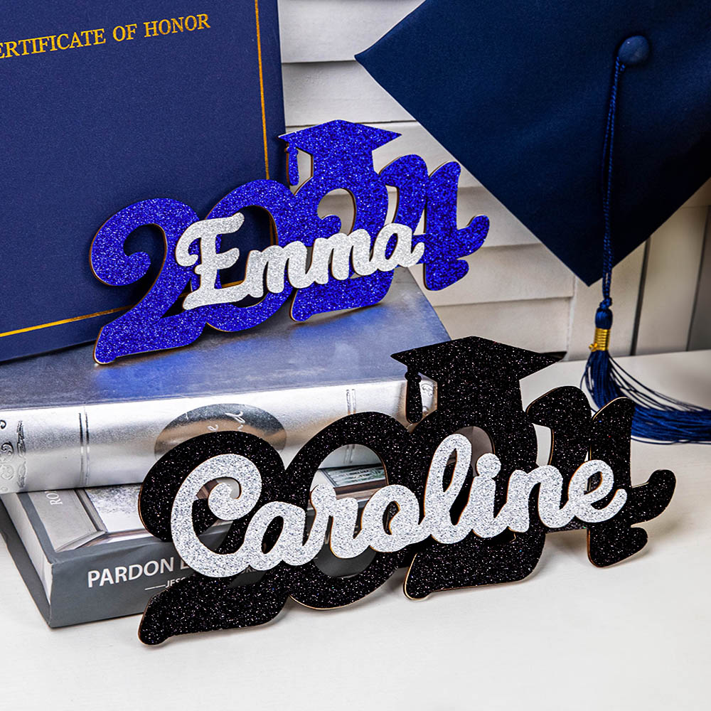 Custom 2024 Glitter Graduation Photo Prop, Wooden Graduation Sign with Name Senior Party Decoration/Dormitory Decoration, Graduation Gift