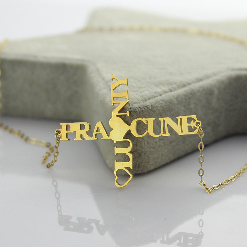 Personalized Two Name Cross Necklace Gold Plated 925 Silver