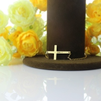 Gold Plated Silver Latin Cross Necklace Engraved Name 1.25"