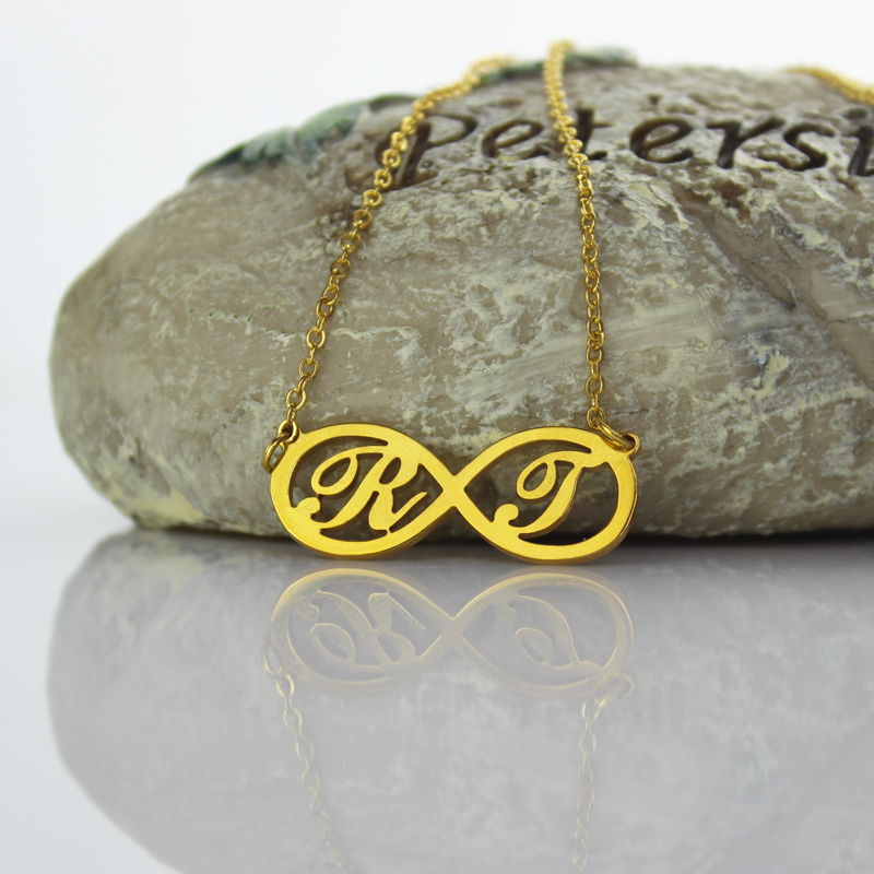 Infinity Necklaces with Two Initial Gold Plated 925 Silver