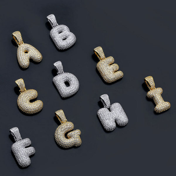 Hip Hop Iced Out CZ Bubble Letters Pendant Necklace Initial Necklace