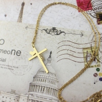Personalized Gold Plated Silver Cross Name Necklace with Heart