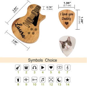 Personalized Wooden Guitar Picks with Case, Custom Photo/Engraving Guitar Pick with Custom Name Holder, Birthday/Graduation Gift for Family/Musician