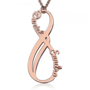 Custom Vertical Infinity Names Necklace In Rose Gold