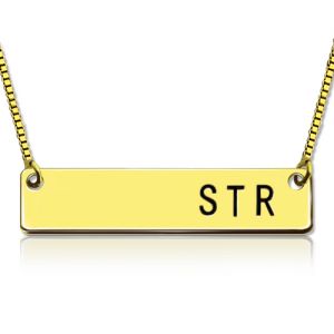 Personalized Initial Bar Necklace 18K Gold Plated