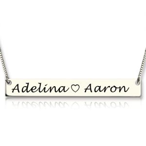 Couple Bar Necklace Engraved Names Sterling Silver
