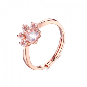 Natural Crystal Pink Cat Paw Ring