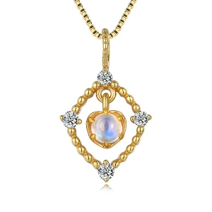 Natural Blue Moonstone Necklace 18K gold plated silver