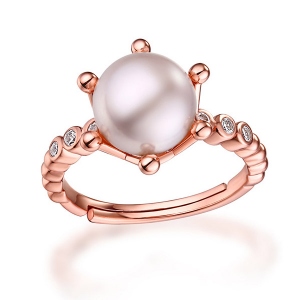 Elegant Natural Pearl Ring Gold Plated Silver Adjustable 5-9