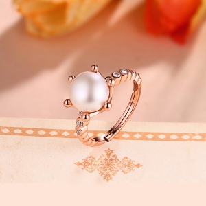 Elegant Natural Pearl Ring Gold Plated Silver Adjustable 5-9