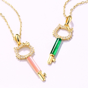 Cat key pendant with gemstone