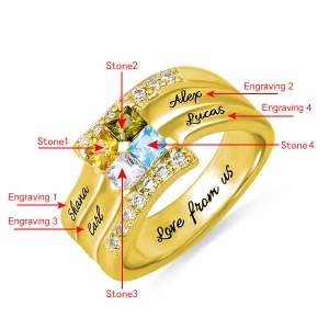 Personalized Four Square Gemstone Ring In Gold