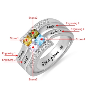 Personalized Four Square Gemstone Ring In Silver