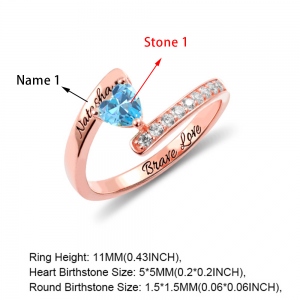 Engraved One Heart Birthstone Ring in Rose Gold