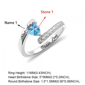 Engraved One Heart Birthstone Ring in Silver