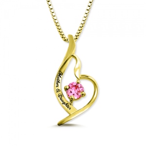 Custom Mother And Daughter Birthstone Necklace Gold Plated