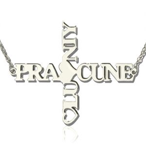 Personalized Glossy Two Names Cross Necklace Sterling Silver